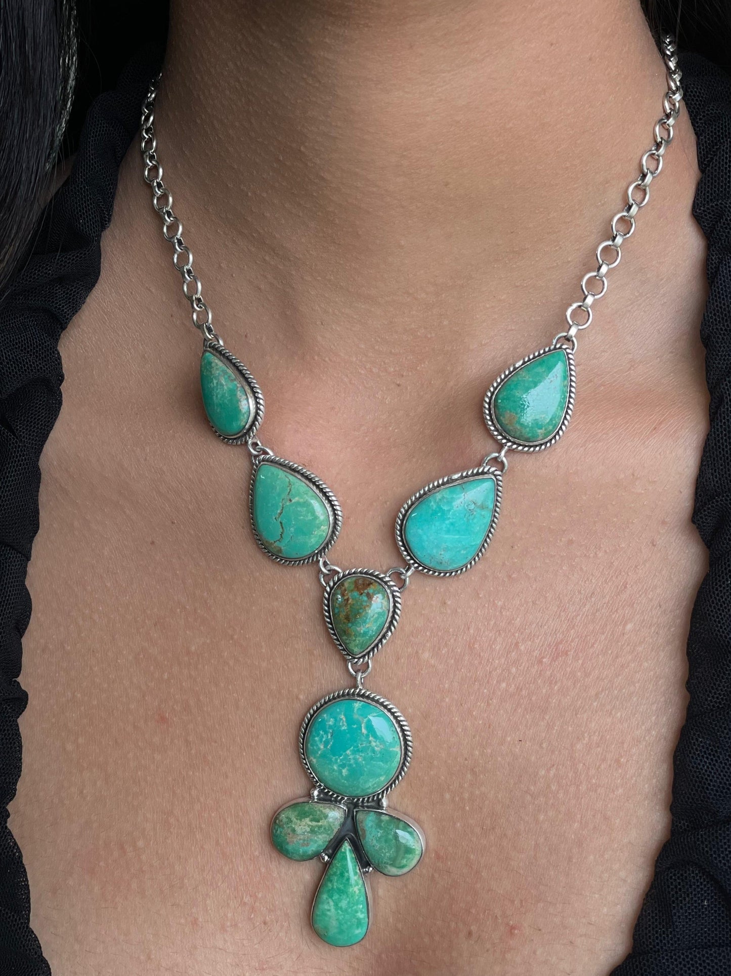 Handmade Sterling Silver Mantis Turquoise Necklace Signed Nizhoni