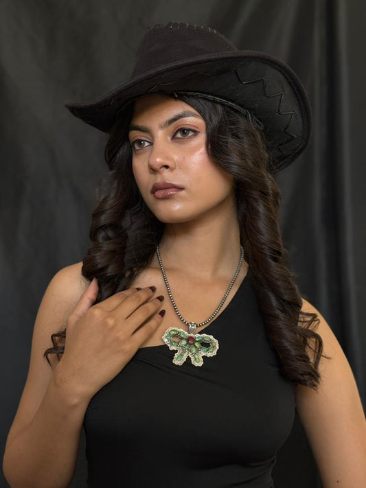 Handmade Sterling Silver Dahlia Rose with Emerald Valley Turquoise Pendant "Signed Nizhoni"
