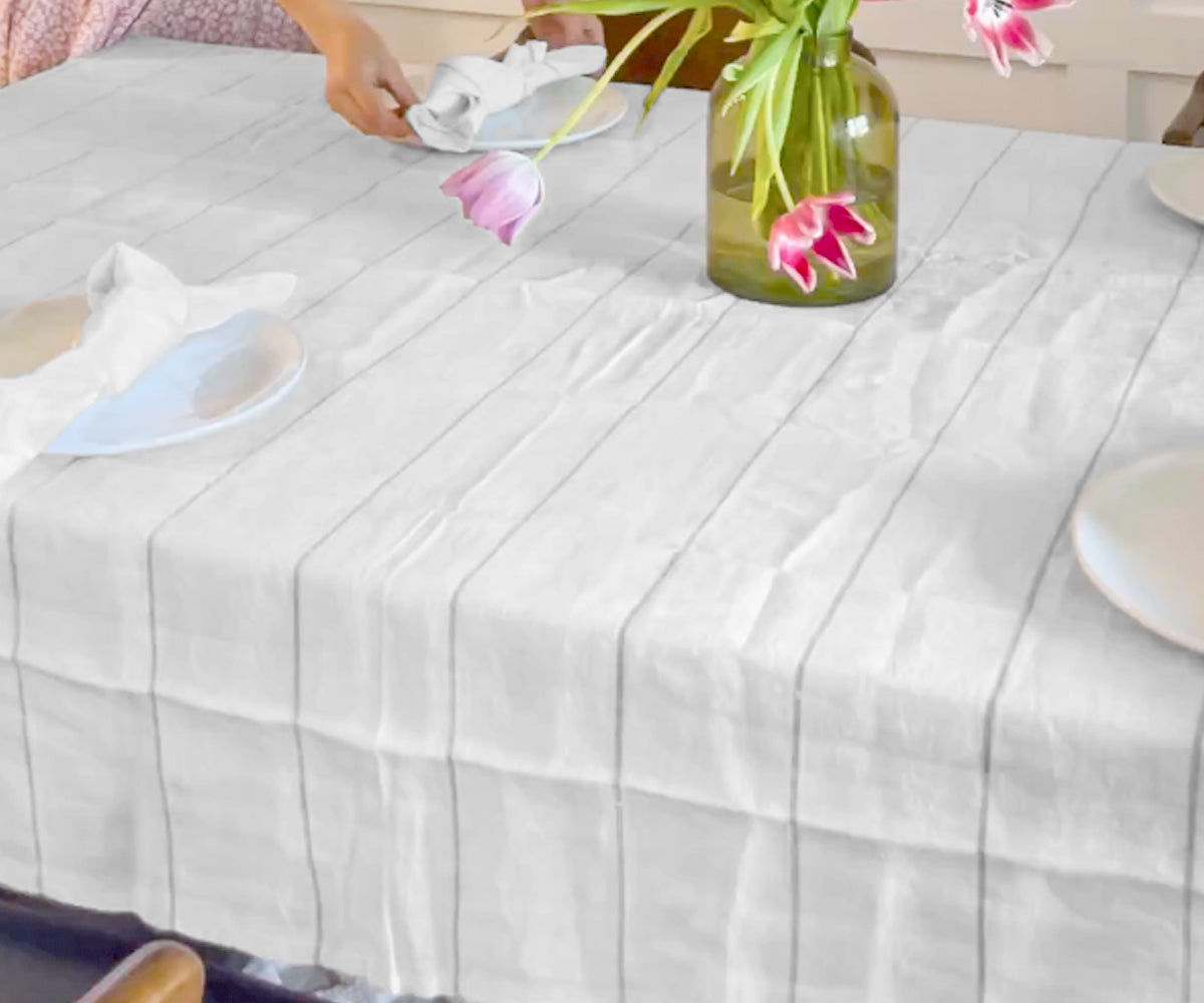 Rectangle Tablecloth - Striped Linen Tablecloth