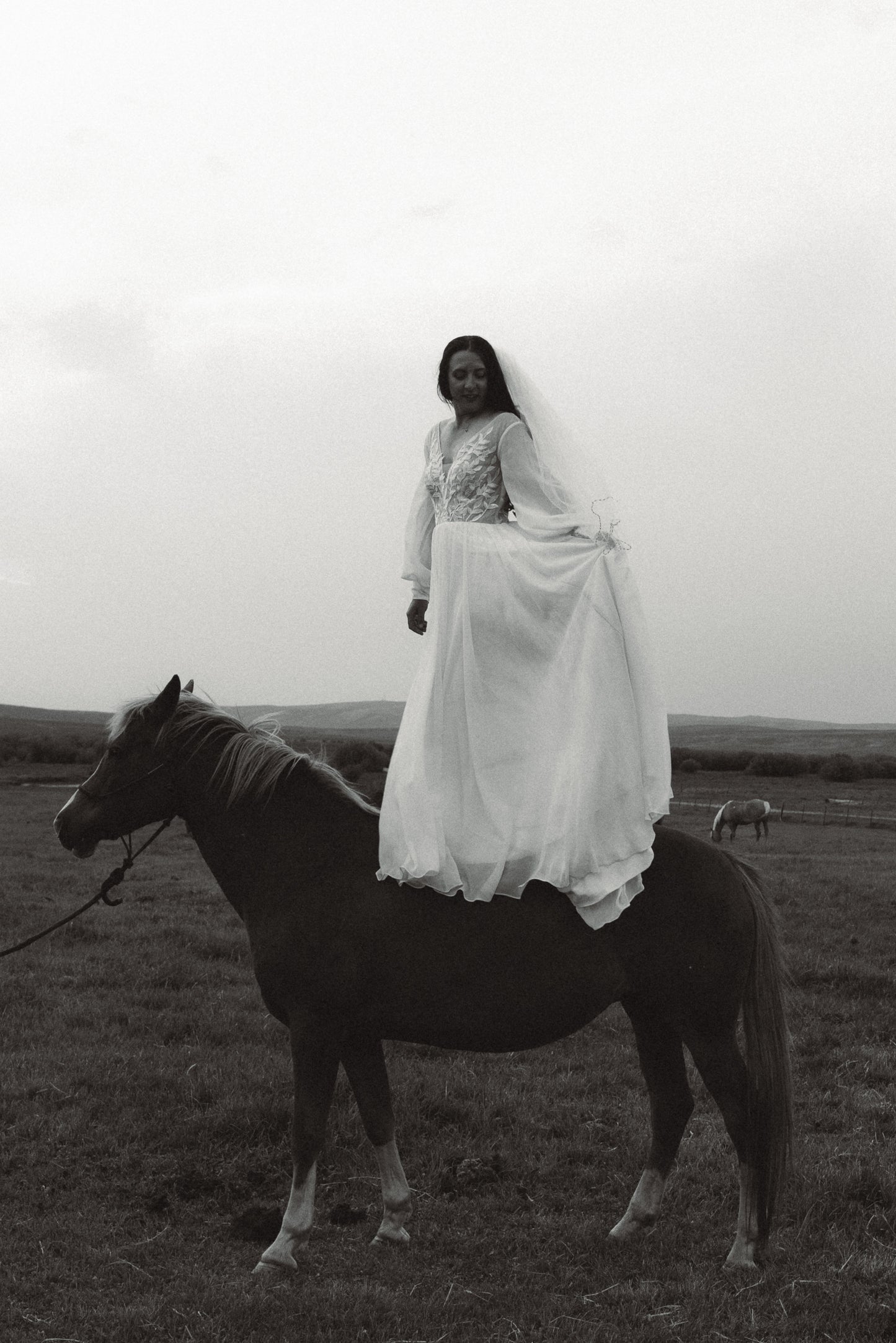 The Claire Gown – Nude Lace Western Wedding Dress with V-Neckline