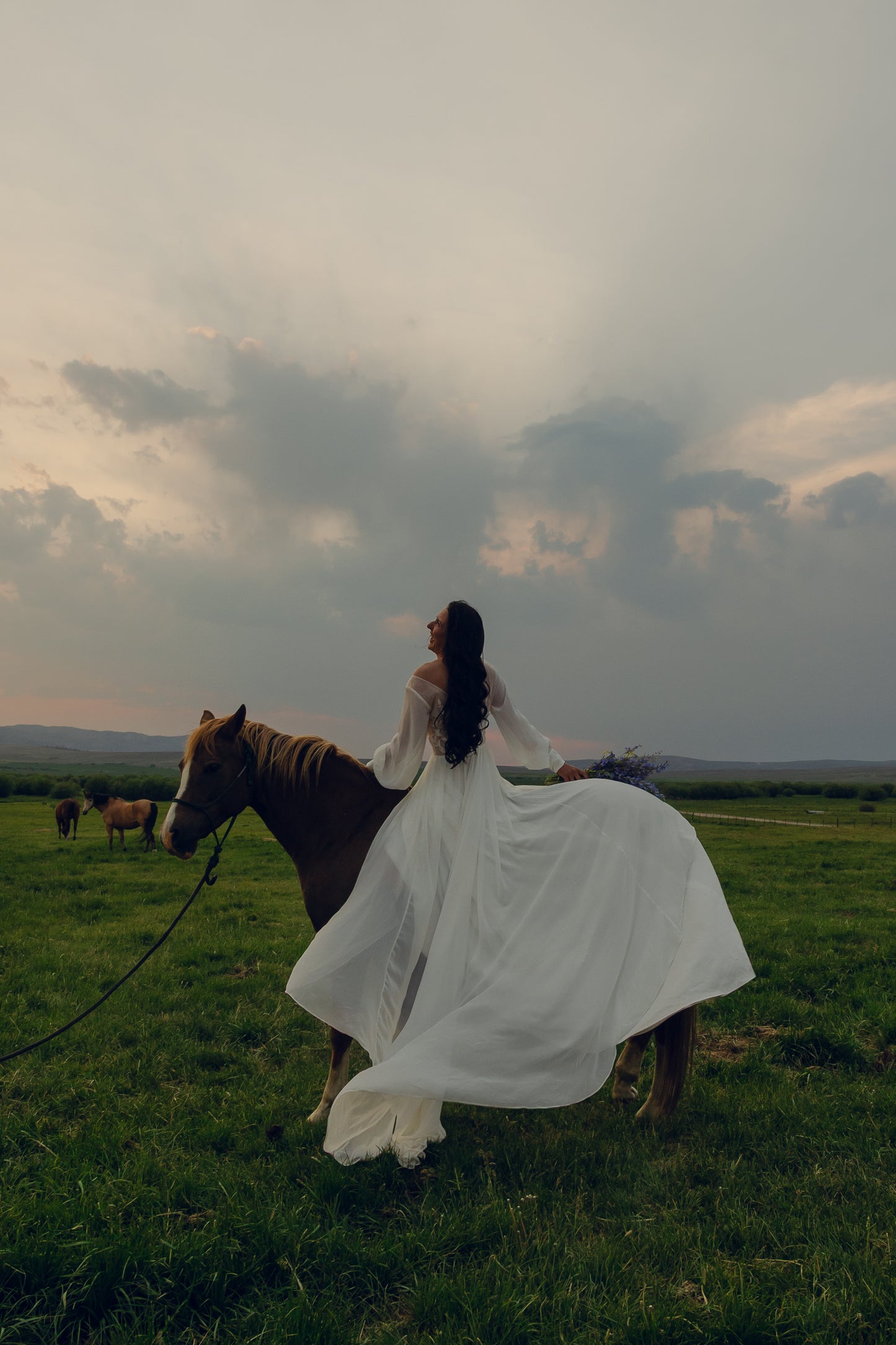 The Claire Gown – Nude Lace Western Wedding Dress with V-Neckline