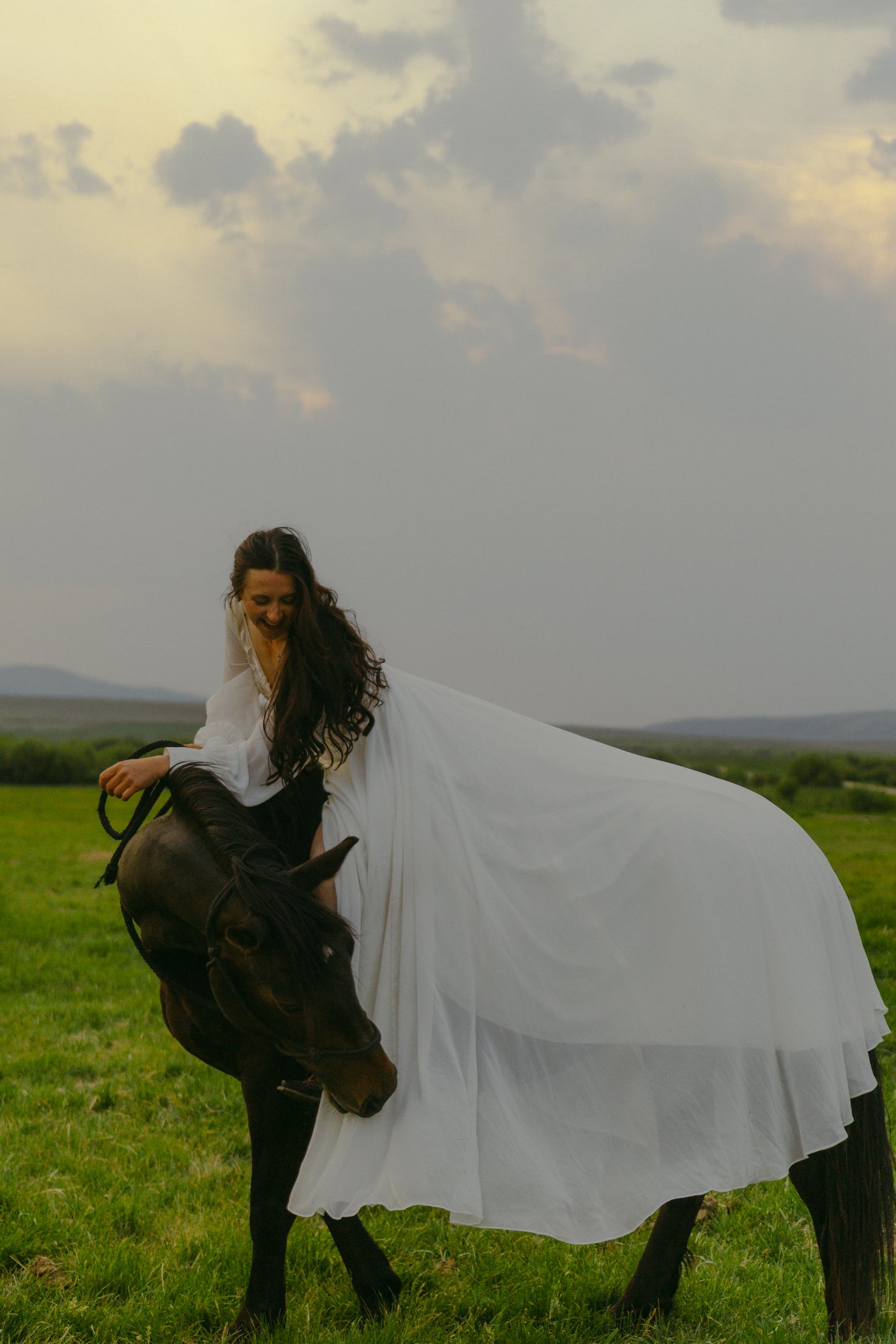 The Claire Gown – Nude Lace Western Wedding Dress with V-Neckline