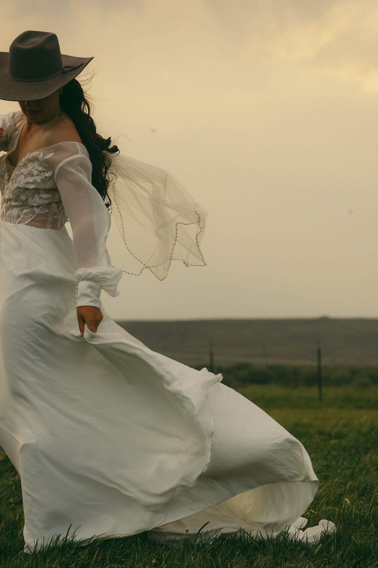 The Claire Gown – Nude Lace Western Wedding Dress with V-Neckline