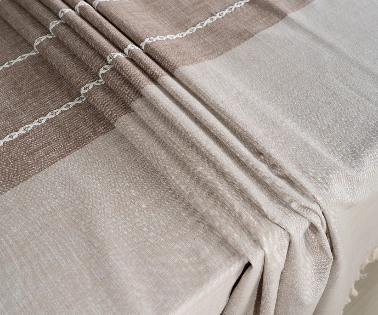 Beige Striped Tablecloth with Tassel