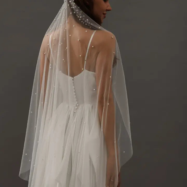 The Callie, Pearl Wedding Veil, Fingertip and Cathedral Length