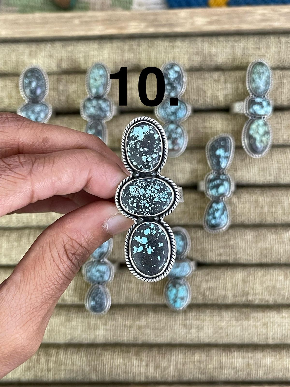 Handmade Sterling Silver Lander Turquoise Adjustable Ring, Signed Nizhoni