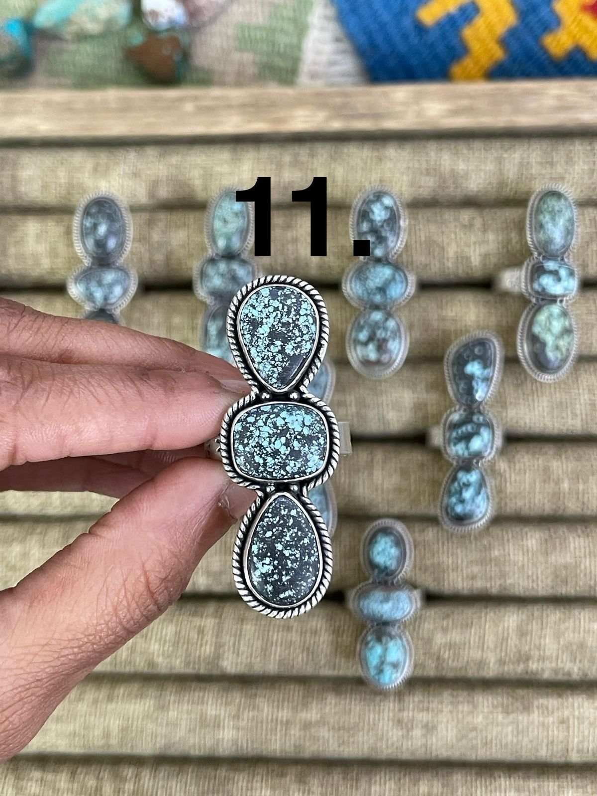 Handmade Sterling Silver Lander Turquoise Adjustable Ring, Signed Nizhoni