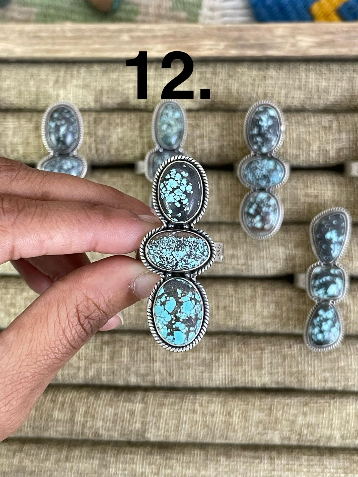 Handmade Sterling Silver Lander Turquoise Adjustable Ring, Signed Nizhoni