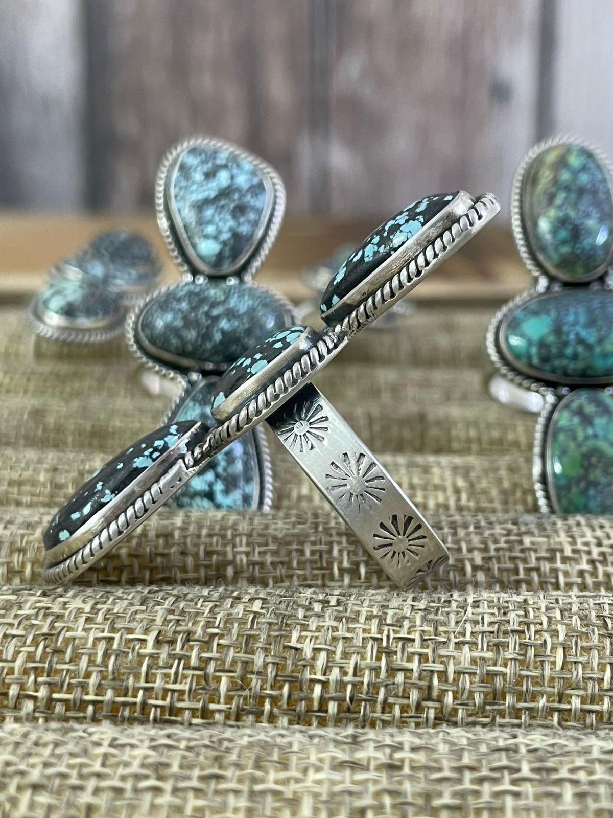 Handmade Sterling Silver Lander Turquoise Adjustable Ring, Signed Nizhoni