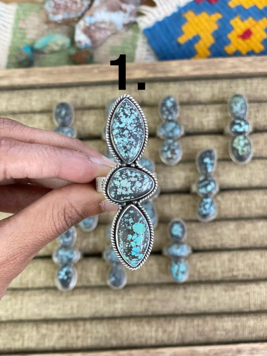 Handmade Sterling Silver Lander Turquoise Adjustable Ring, Signed Nizhoni