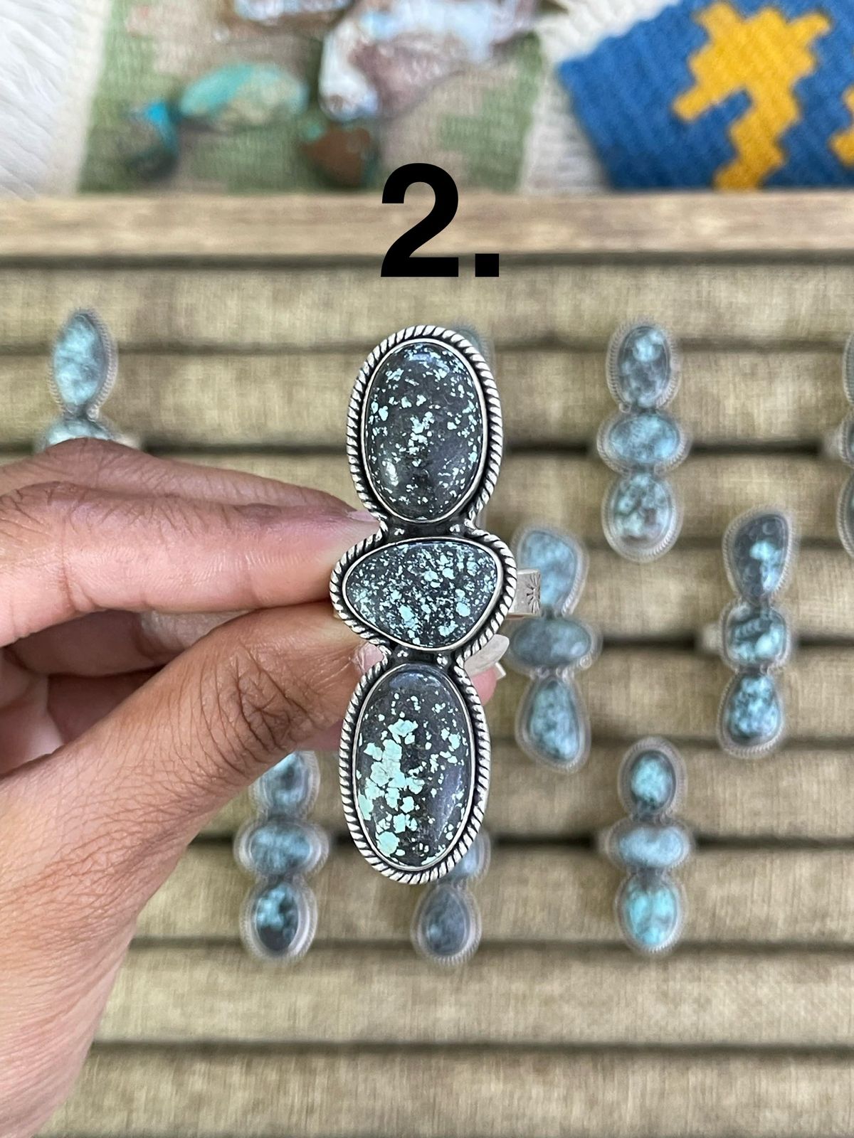 Handmade Sterling Silver Lander Turquoise Adjustable Ring, Signed Nizhoni