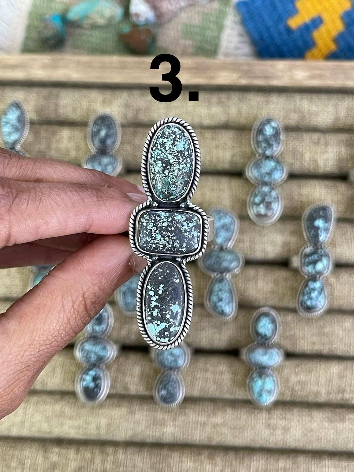 Handmade Sterling Silver Lander Turquoise Adjustable Ring, Signed Nizhoni