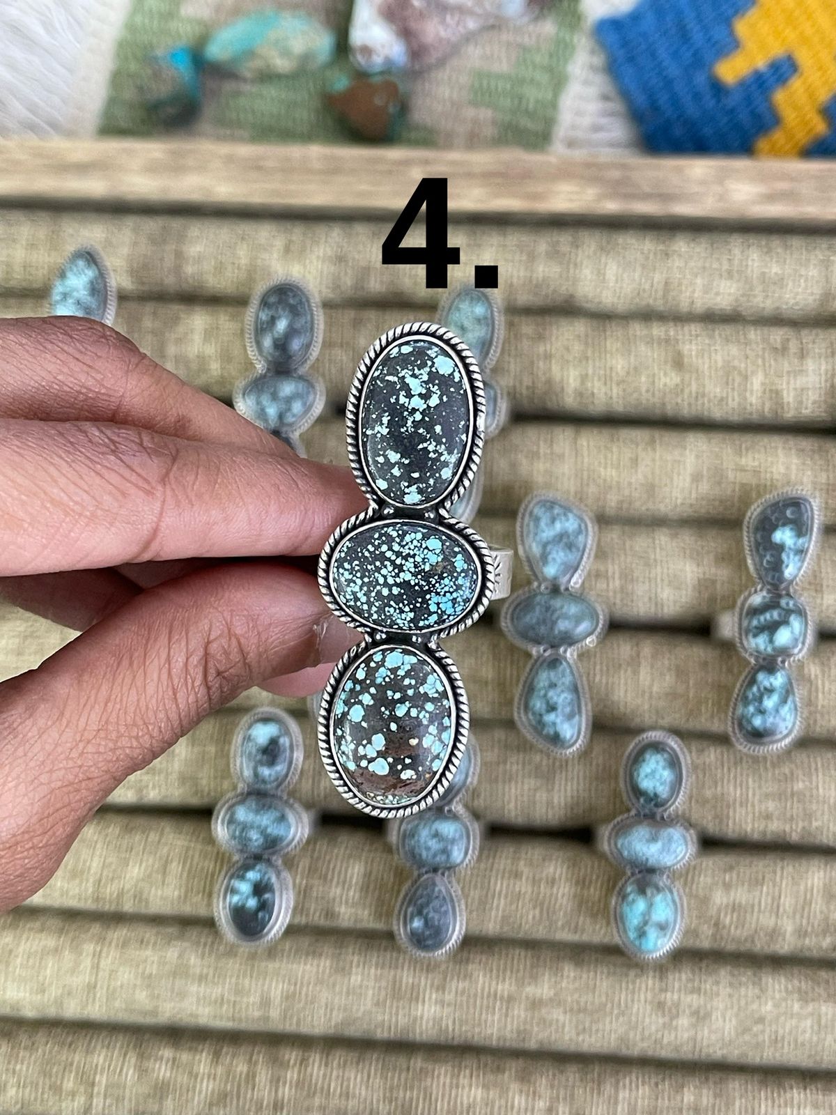 Handmade Sterling Silver Lander Turquoise Adjustable Ring, Signed Nizhoni