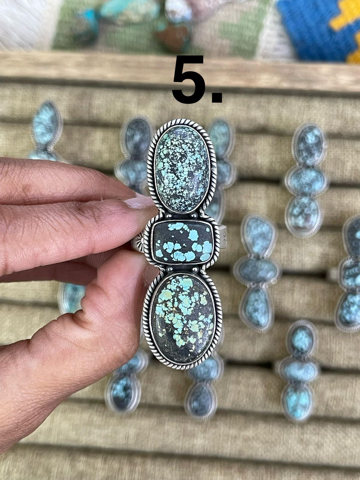 Handmade Sterling Silver Lander Turquoise Adjustable Ring, Signed Nizhoni