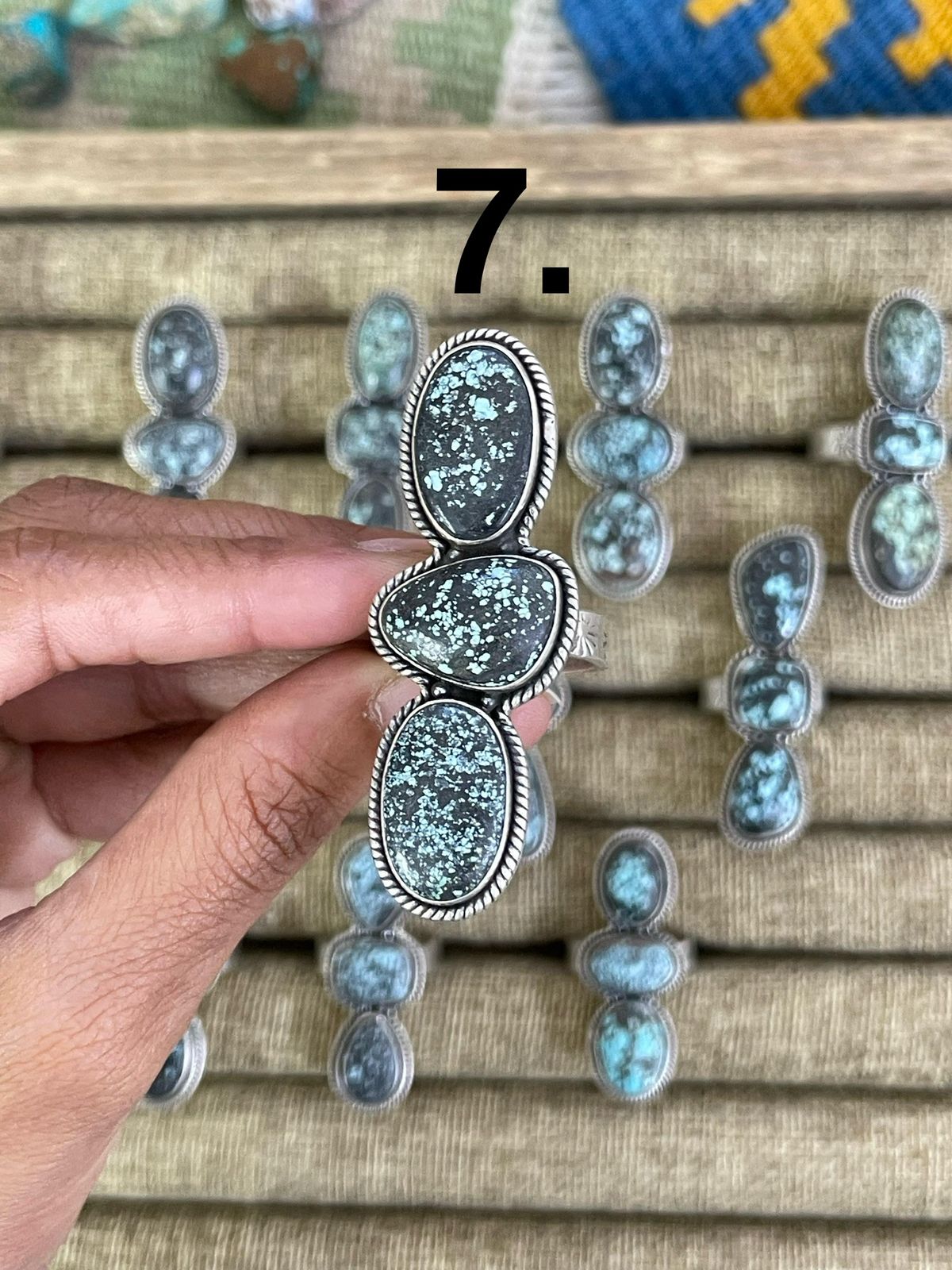 Handmade Sterling Silver Lander Turquoise Adjustable Ring, Signed Nizhoni