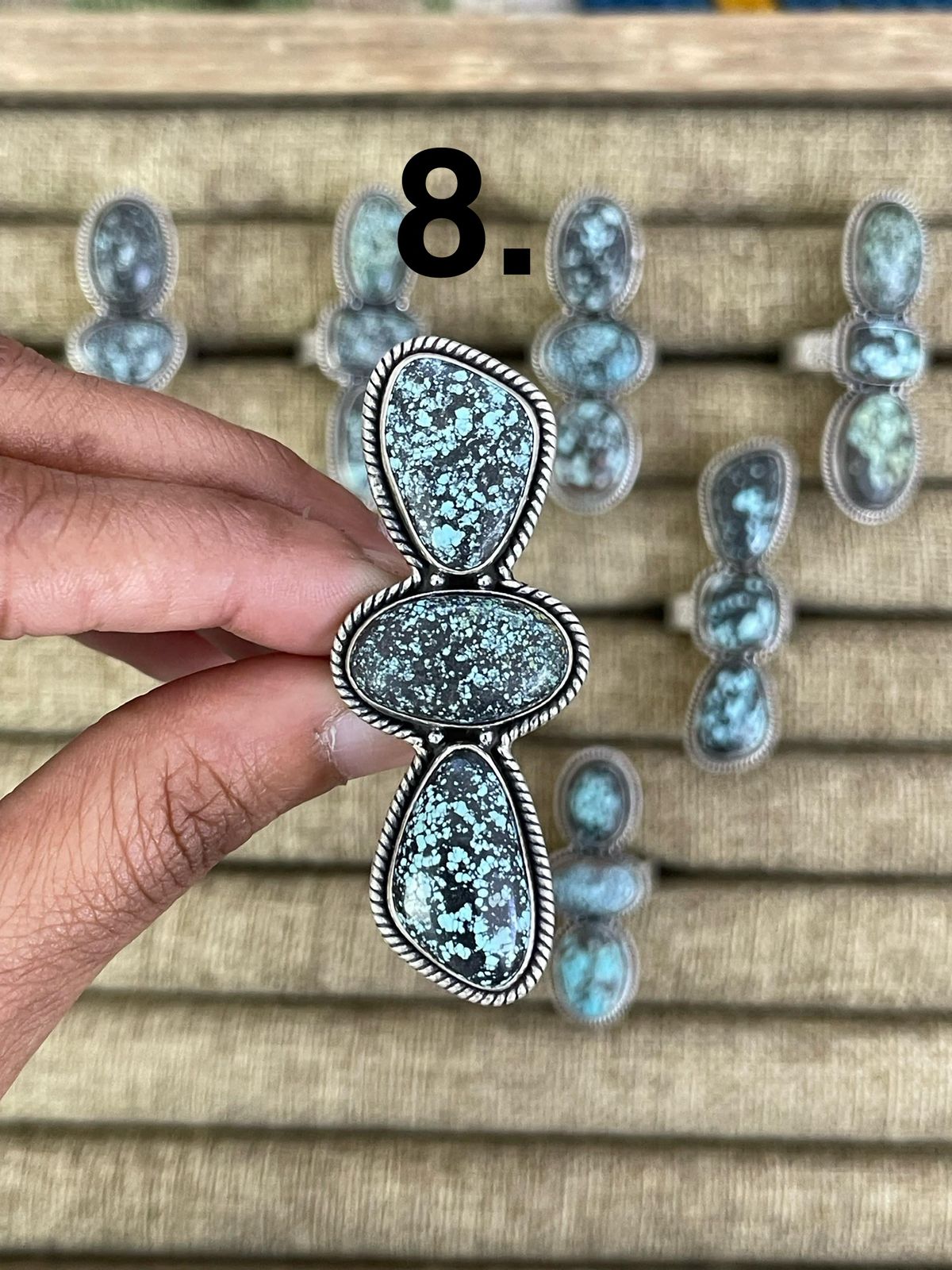 Handmade Sterling Silver Lander Turquoise Adjustable Ring, Signed Nizhoni