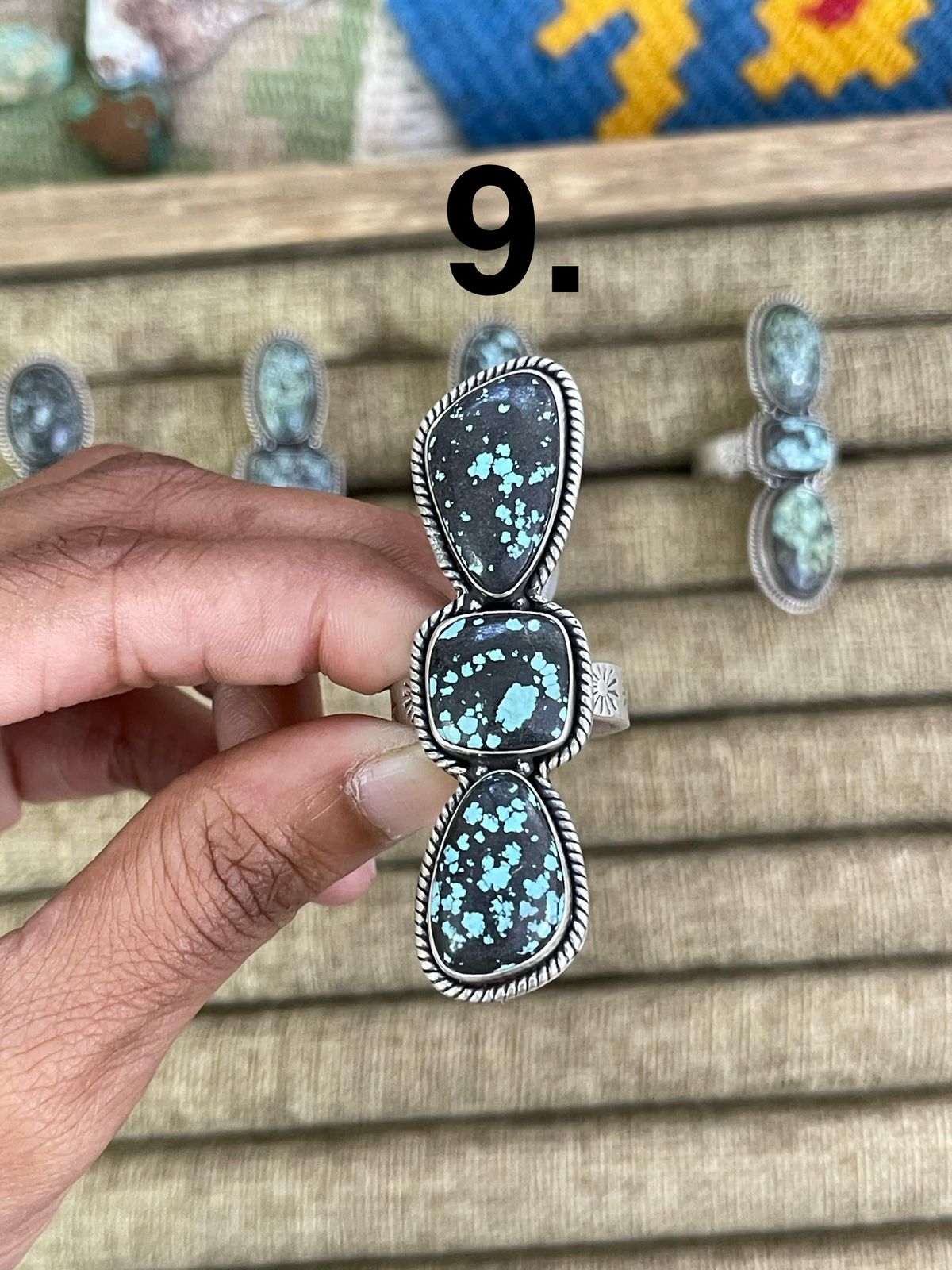 Handmade Sterling Silver Lander Turquoise Adjustable Ring, Signed Nizhoni