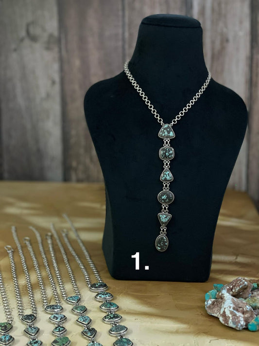 Handmade Sterling Silver Lander Turquoise Necklace, Signed Nizhoni