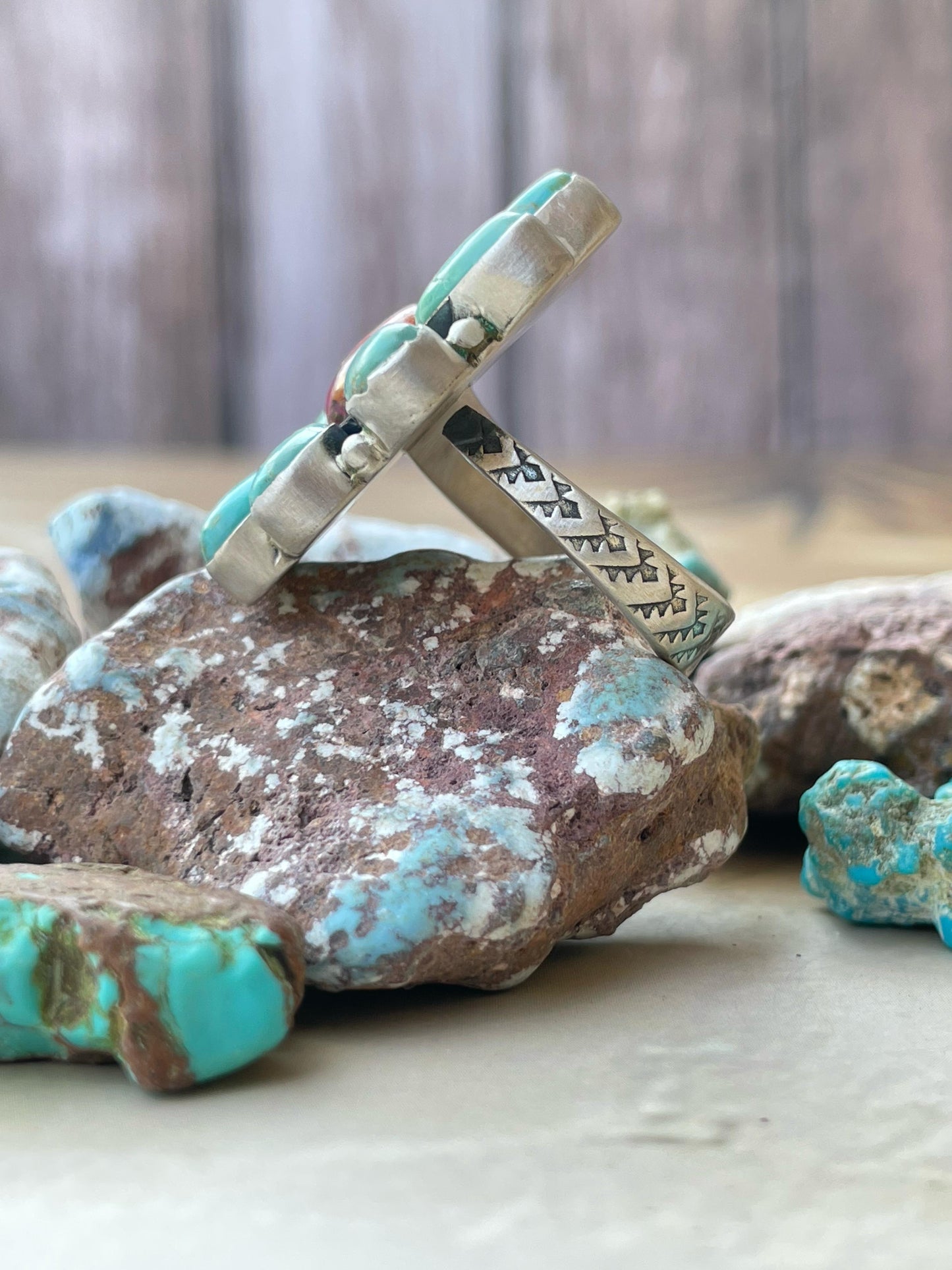 Handmade Sterling Silver Pink dream With Mojave Turquoise adjustable ring , signed Nizhoni