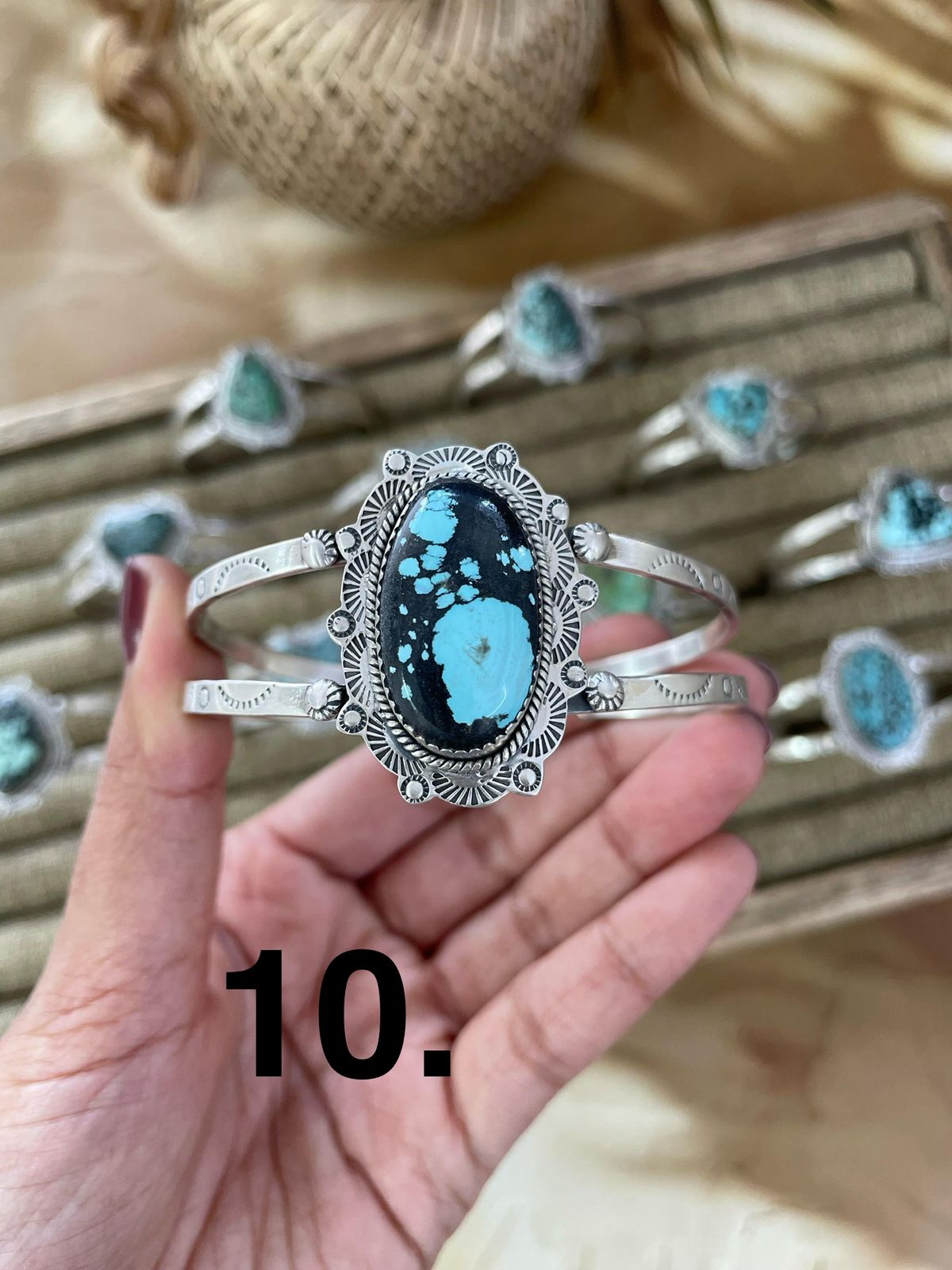 Handmade Sterling Silver Lander Turquoise Bracelet Signed Nizhoni