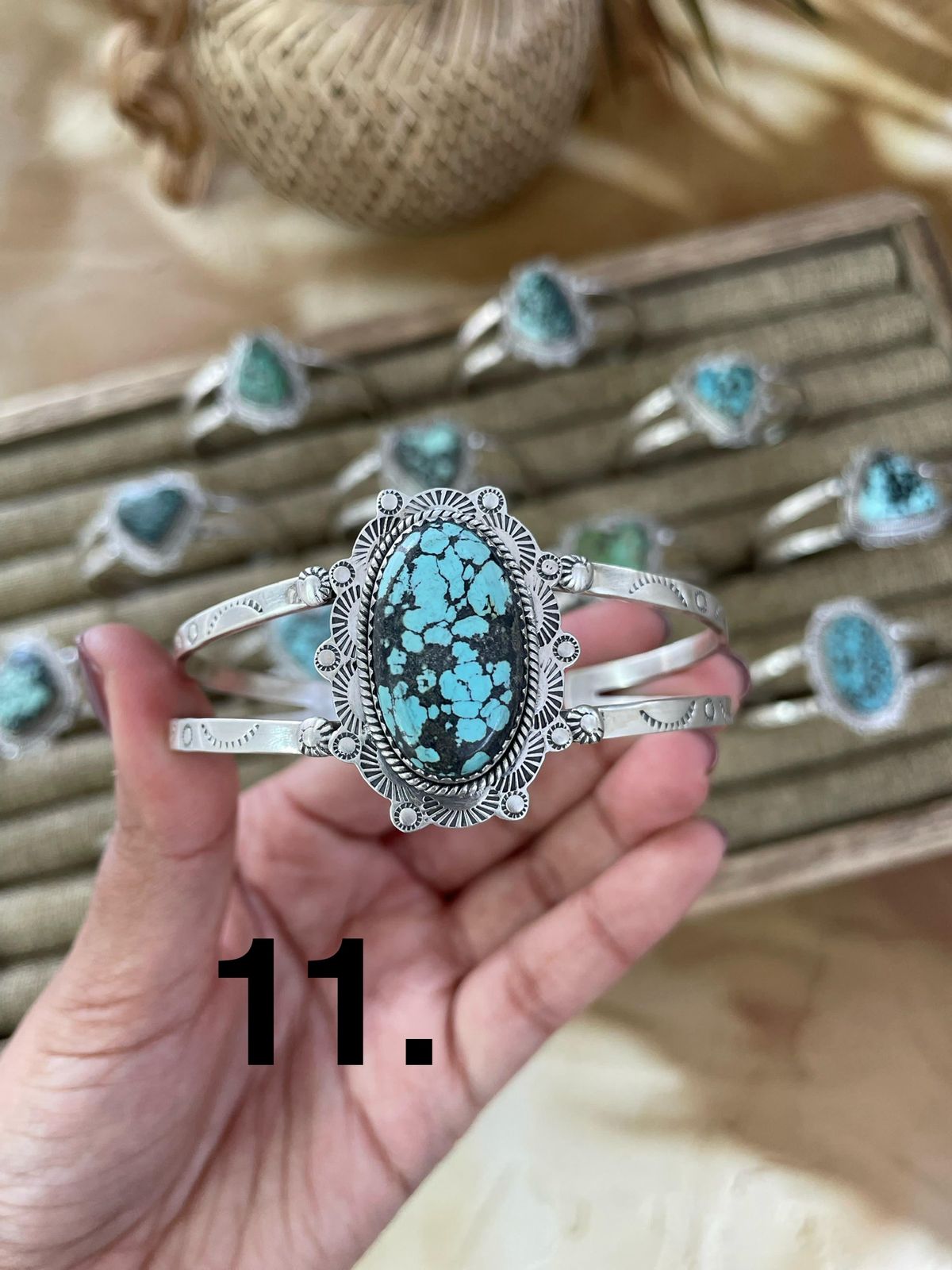 Handmade Sterling Silver Lander Turquoise Bracelet Signed Nizhoni
