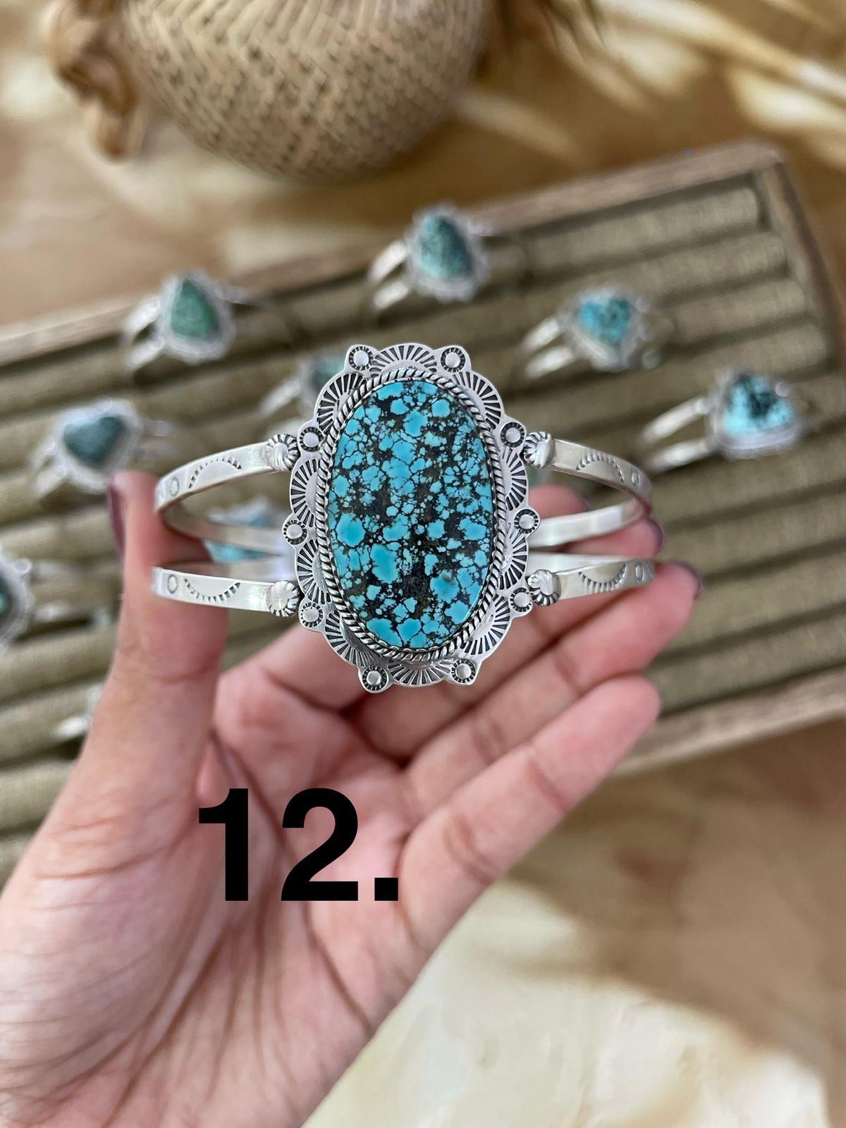 Handmade Sterling Silver Lander Turquoise Bracelet Signed Nizhoni