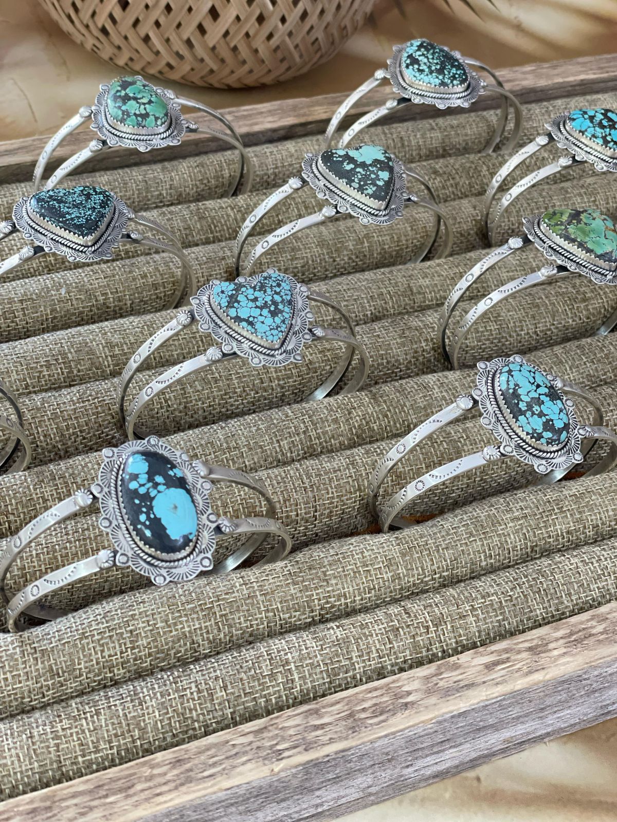 Handmade Sterling Silver Lander Turquoise Bracelet Signed Nizhoni