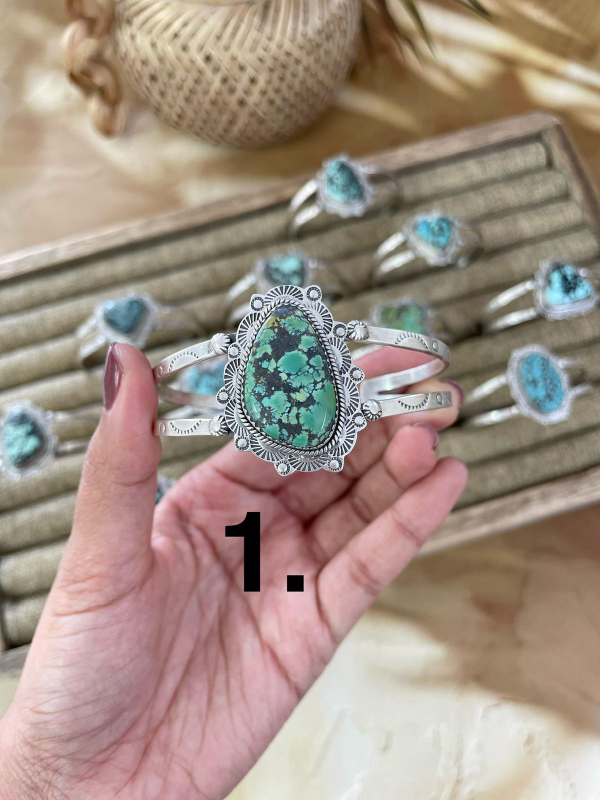 Handmade Sterling Silver Lander Turquoise Bracelet Signed Nizhoni