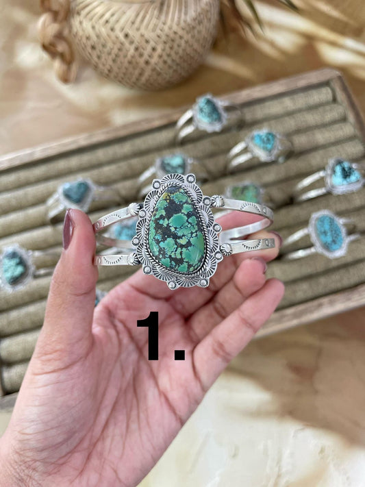 Handmade Sterling Silver Lander Turquoise Bracelet Signed Nizhoni