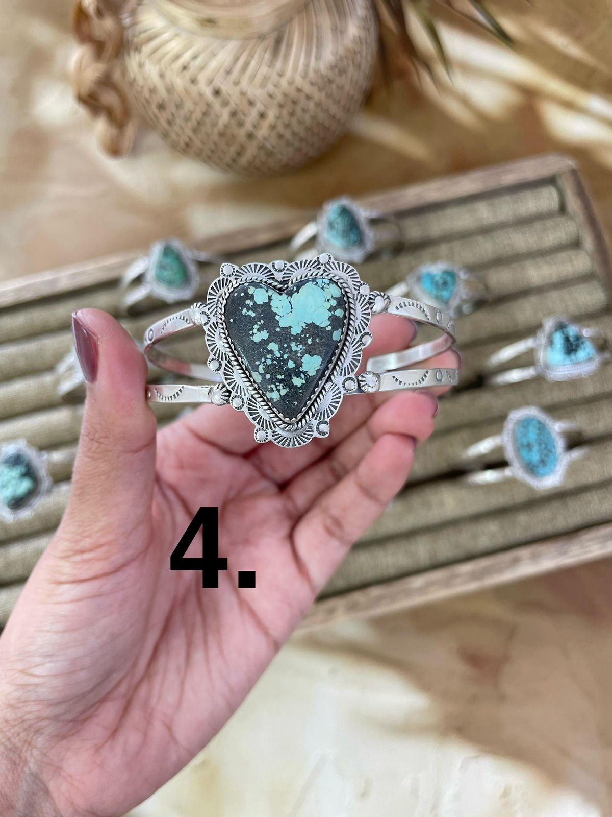 Handmade Sterling Silver Lander Turquoise Bracelet Signed Nizhoni