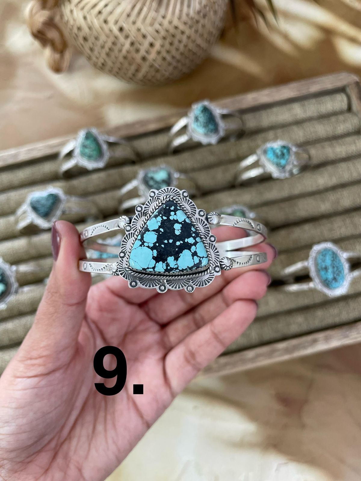 Handmade Sterling Silver Lander Turquoise Bracelet Signed Nizhoni