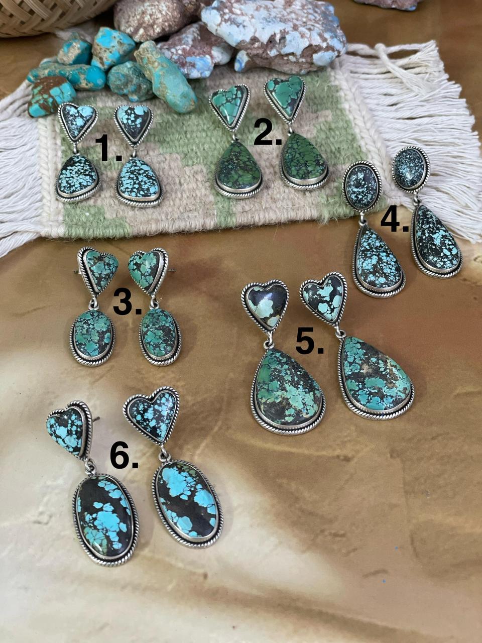Handmade Sterling Silver Lander Turquoise Post Earrings, Signed Nizhoni
