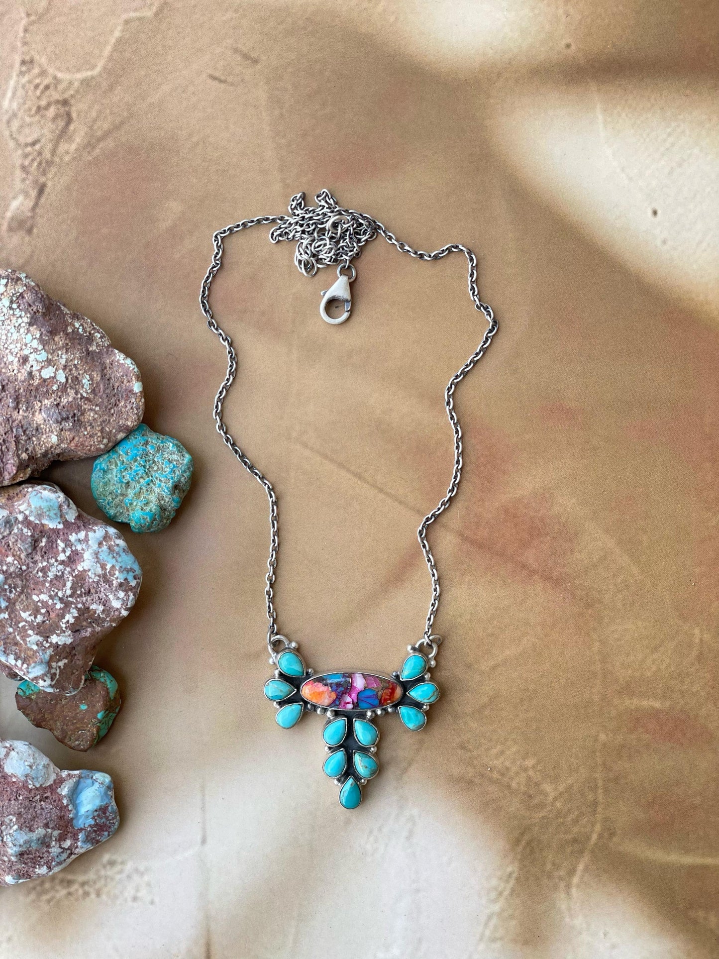Handmade Sterling Silver Pink Dream with Mojave Necklace, Signed Nizhoni