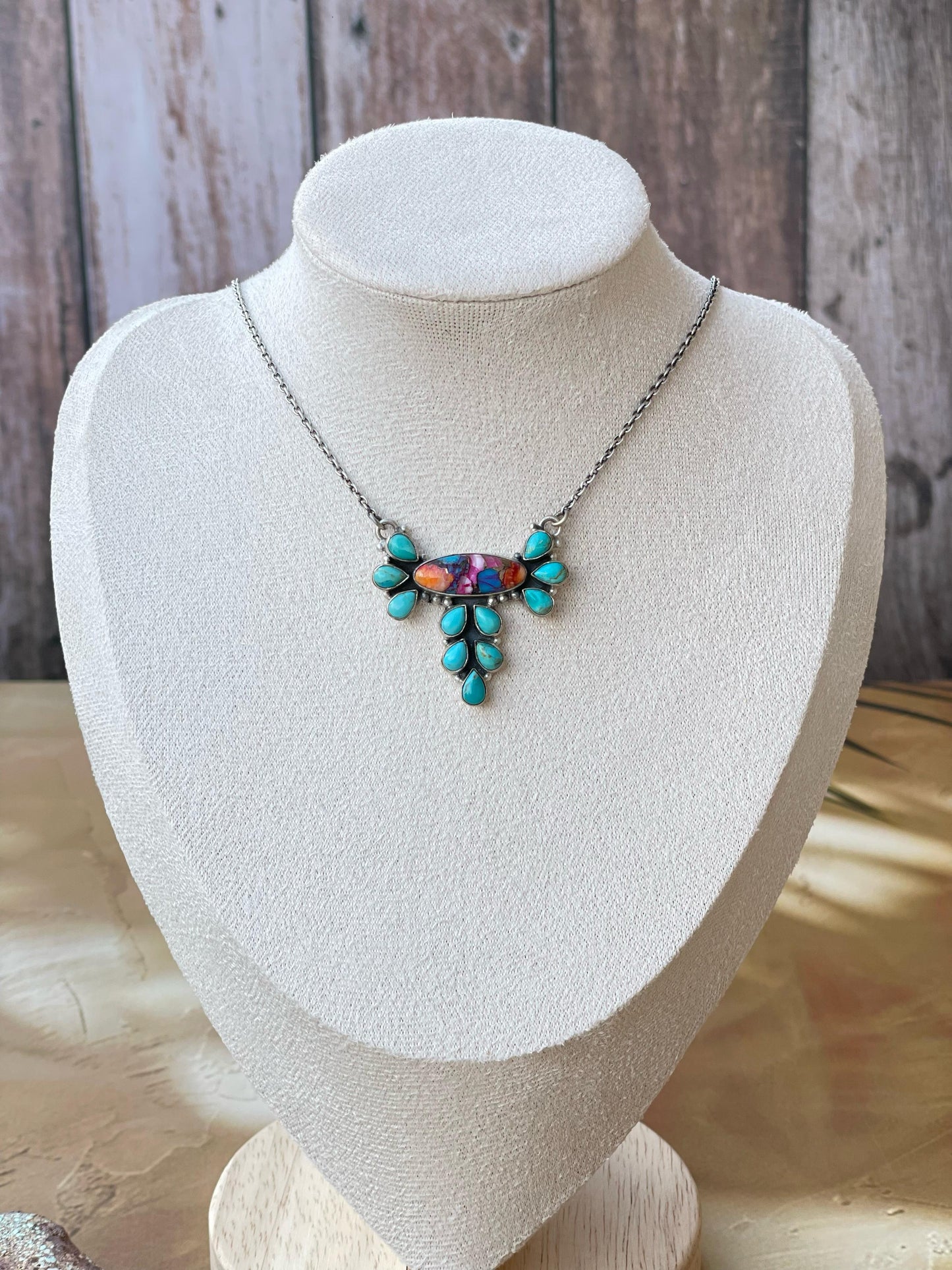 Handmade Sterling Silver Pink Dream with Mojave Necklace, Signed Nizhoni