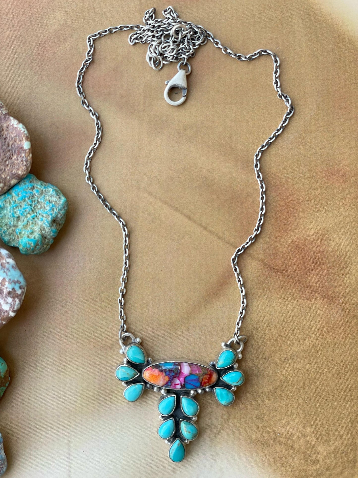 Handmade Sterling Silver Pink Dream with Mojave Necklace, Signed Nizhoni