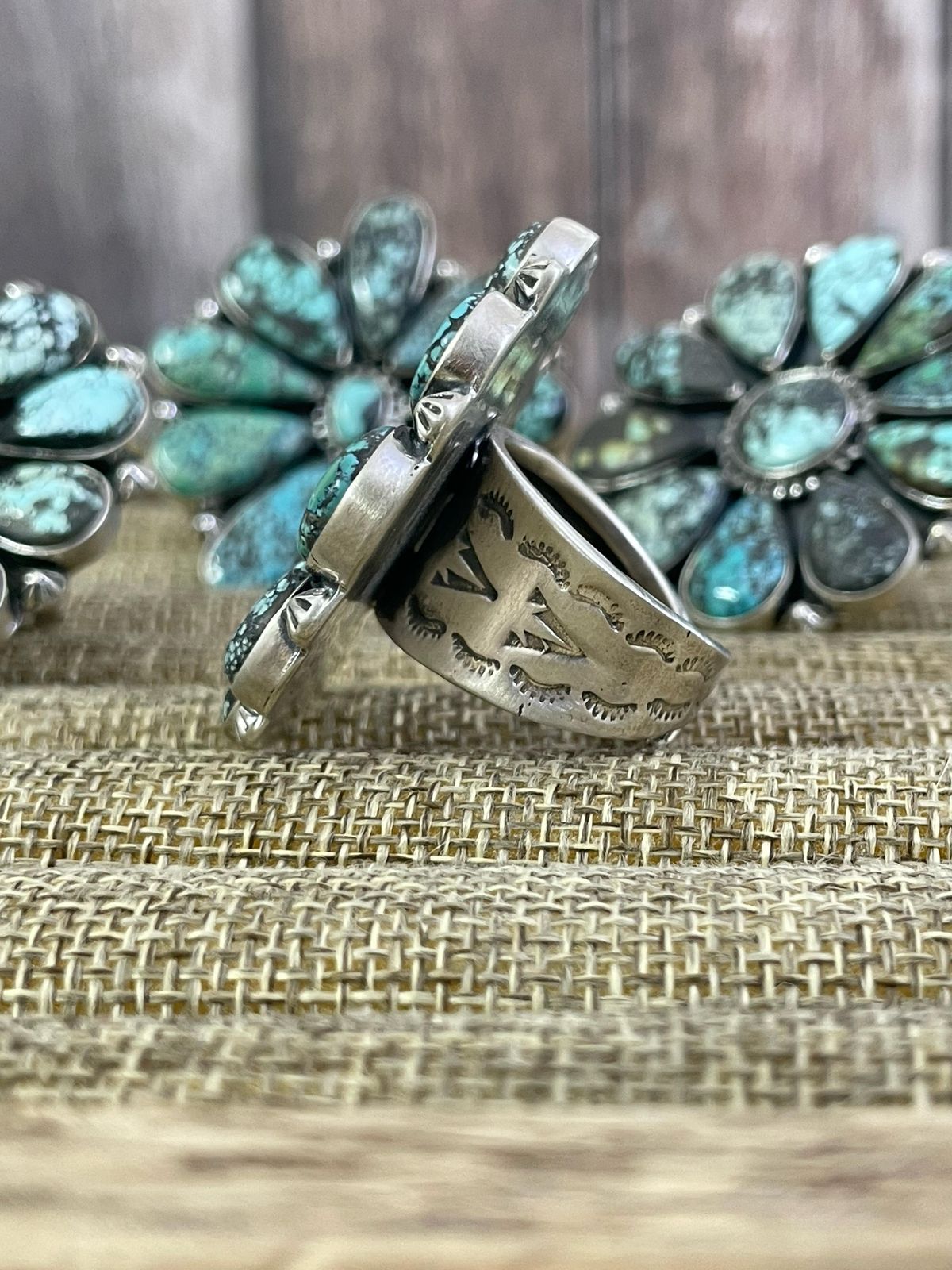 Handmade Sterling Silver Lander Turquoise Adjustable Ring, Signed Nizhoni
