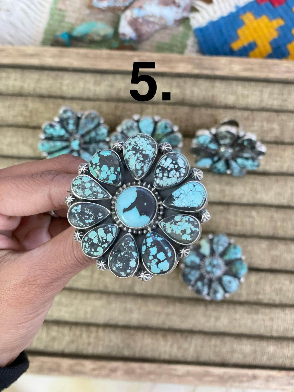 Handmade Sterling Silver Lander Turquoise Adjustable Ring, Signed Nizhoni