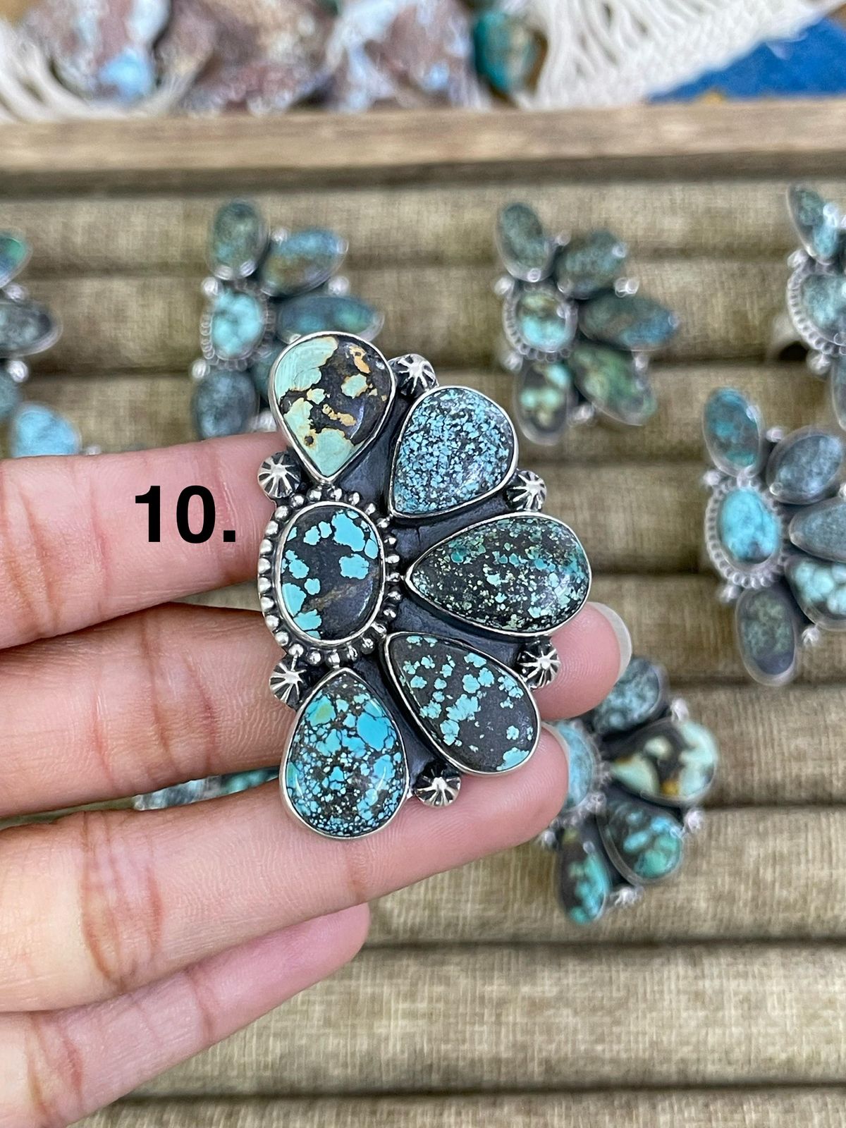 Handmade Sterling Silver Lander Turquoise Adjustable Ring, Signed Nizhoni