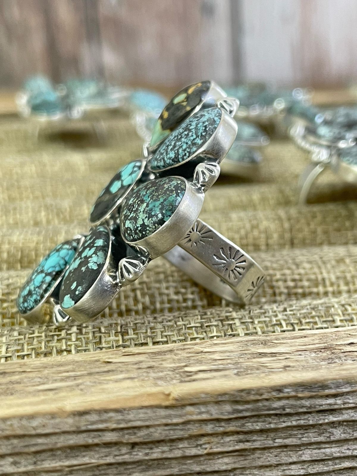 Handmade Sterling Silver Lander Turquoise Adjustable Ring, Signed Nizhoni