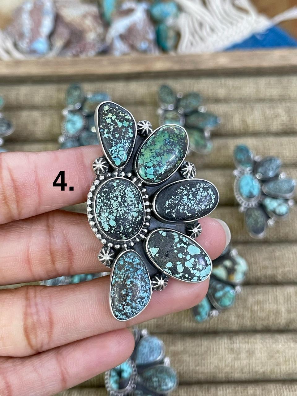 Handmade Sterling Silver Lander Turquoise Adjustable Ring, Signed Nizhoni