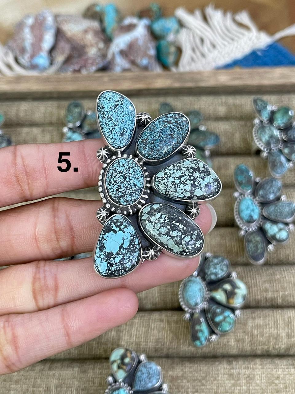 Handmade Sterling Silver Lander Turquoise Adjustable Ring, Signed Nizhoni