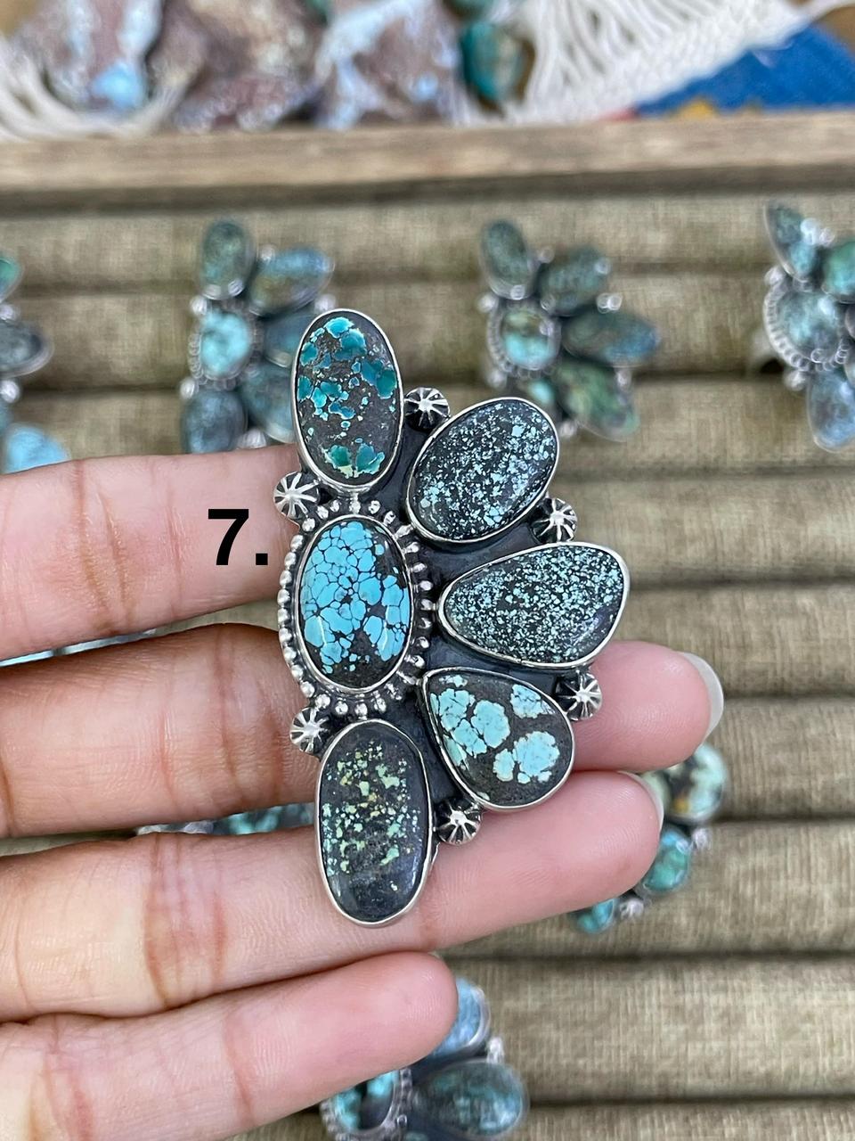 Handmade Sterling Silver Lander Turquoise Adjustable Ring, Signed Nizhoni