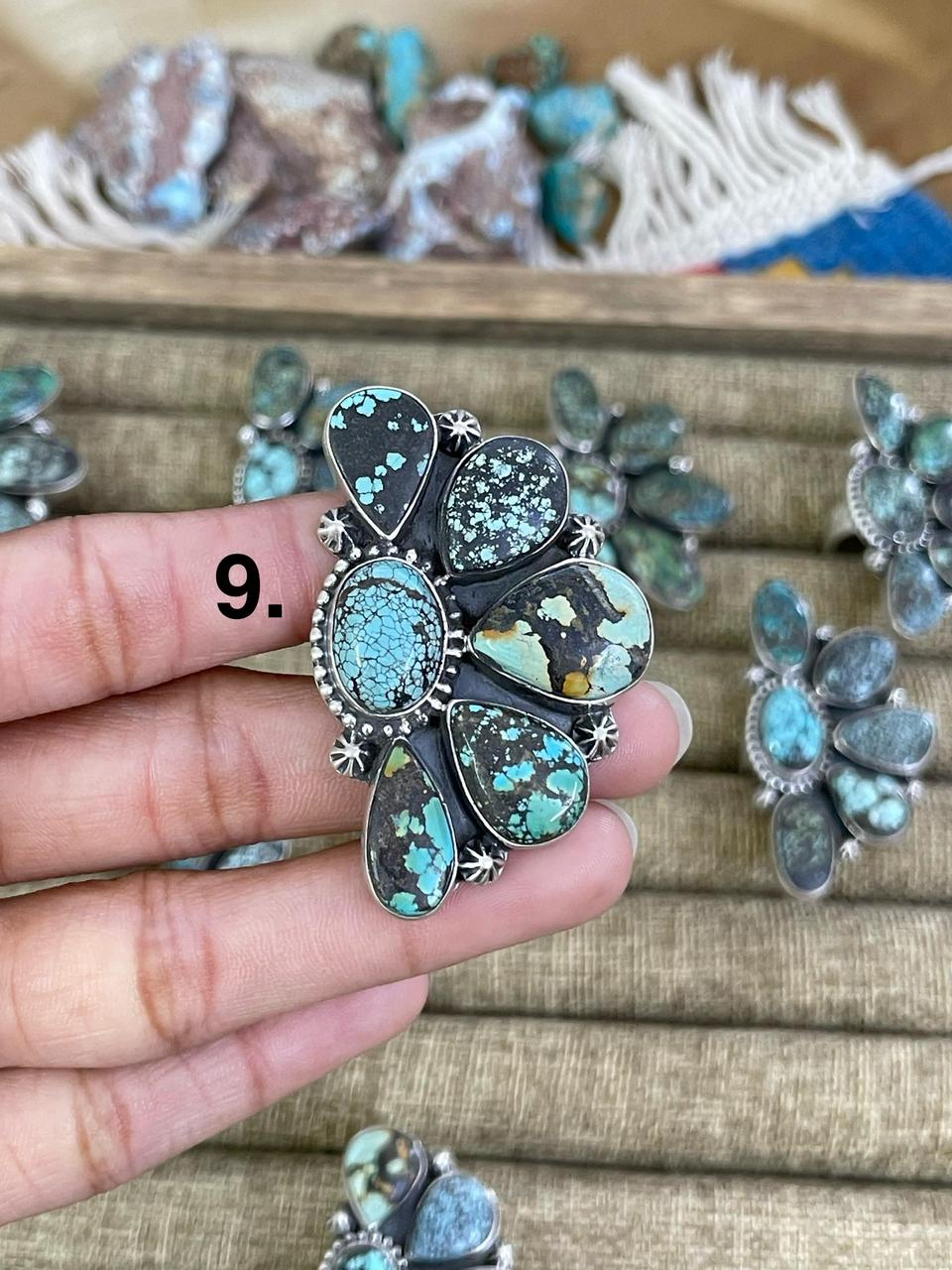 Handmade Sterling Silver Lander Turquoise Adjustable Ring, Signed Nizhoni