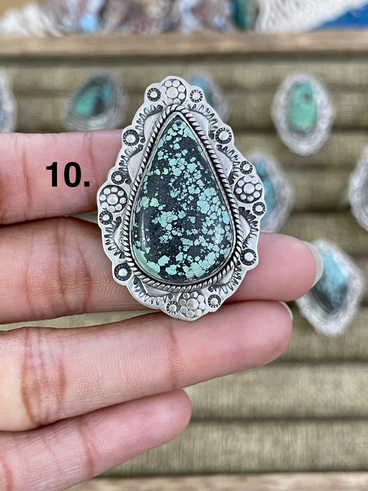 Handmade Sterling Silver Lander Turquoise Adjustable Ring, Signed Nizhoni