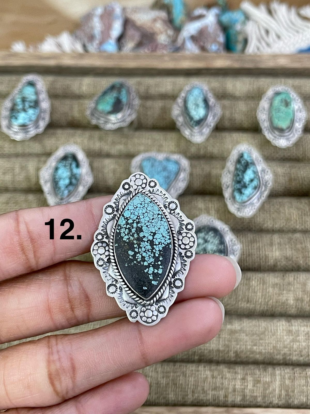 Handmade Sterling Silver Lander Turquoise Adjustable Ring, Signed Nizhoni