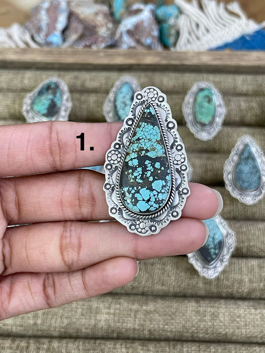 Handmade Sterling Silver Lander Turquoise Adjustable Ring, Signed Nizhoni