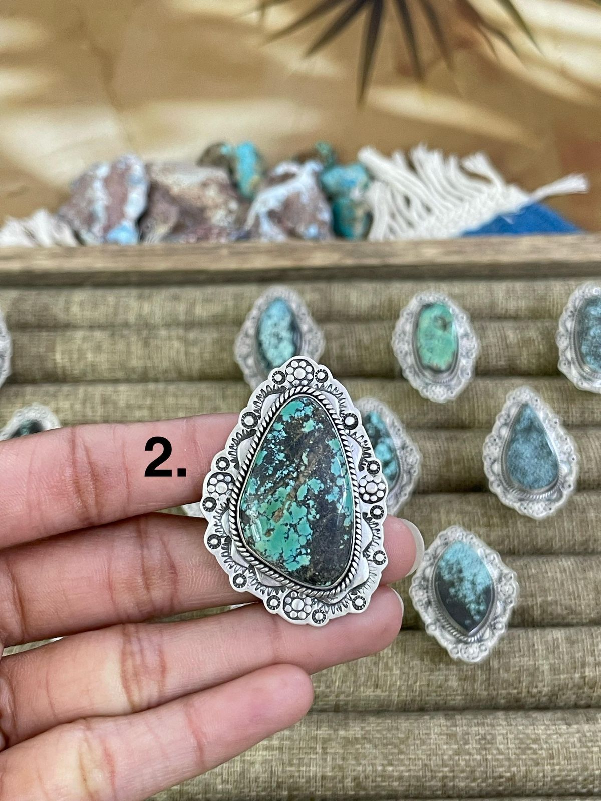 Handmade Sterling Silver Lander Turquoise Adjustable Ring, Signed Nizhoni
