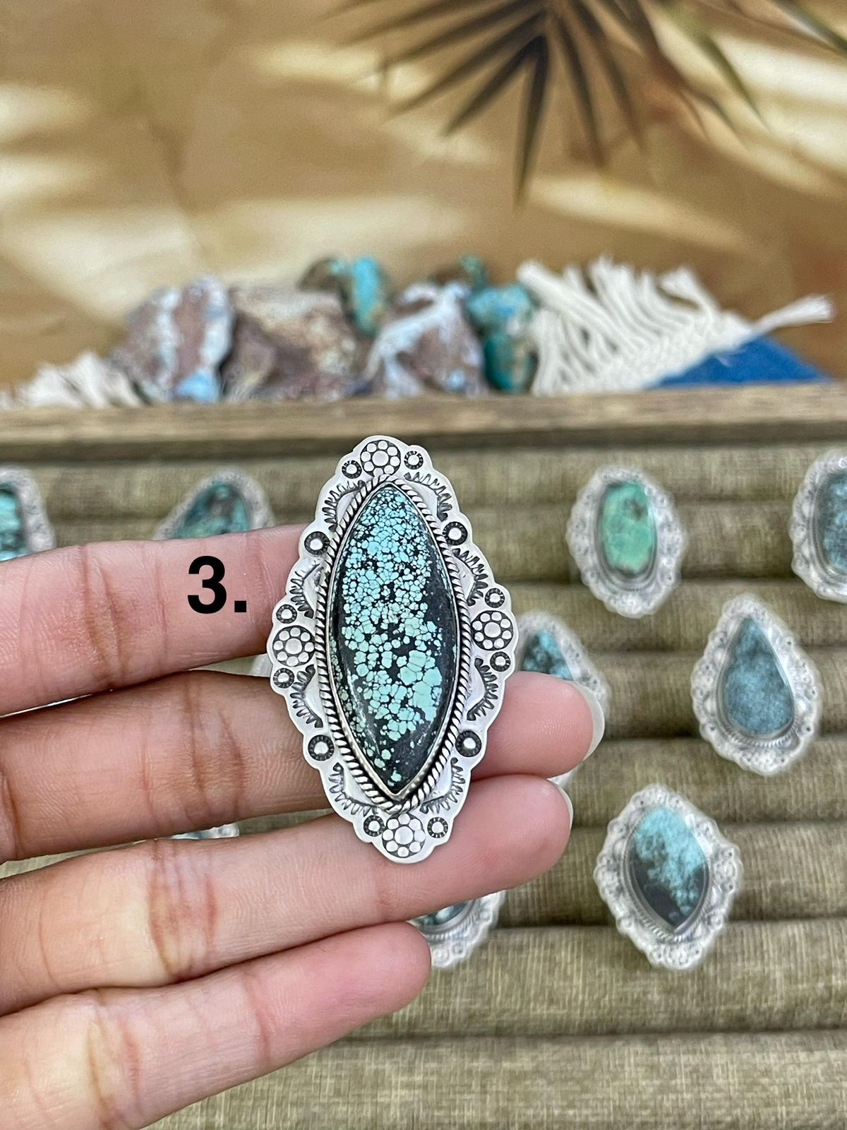 Handmade Sterling Silver Lander Turquoise Adjustable Ring, Signed Nizhoni