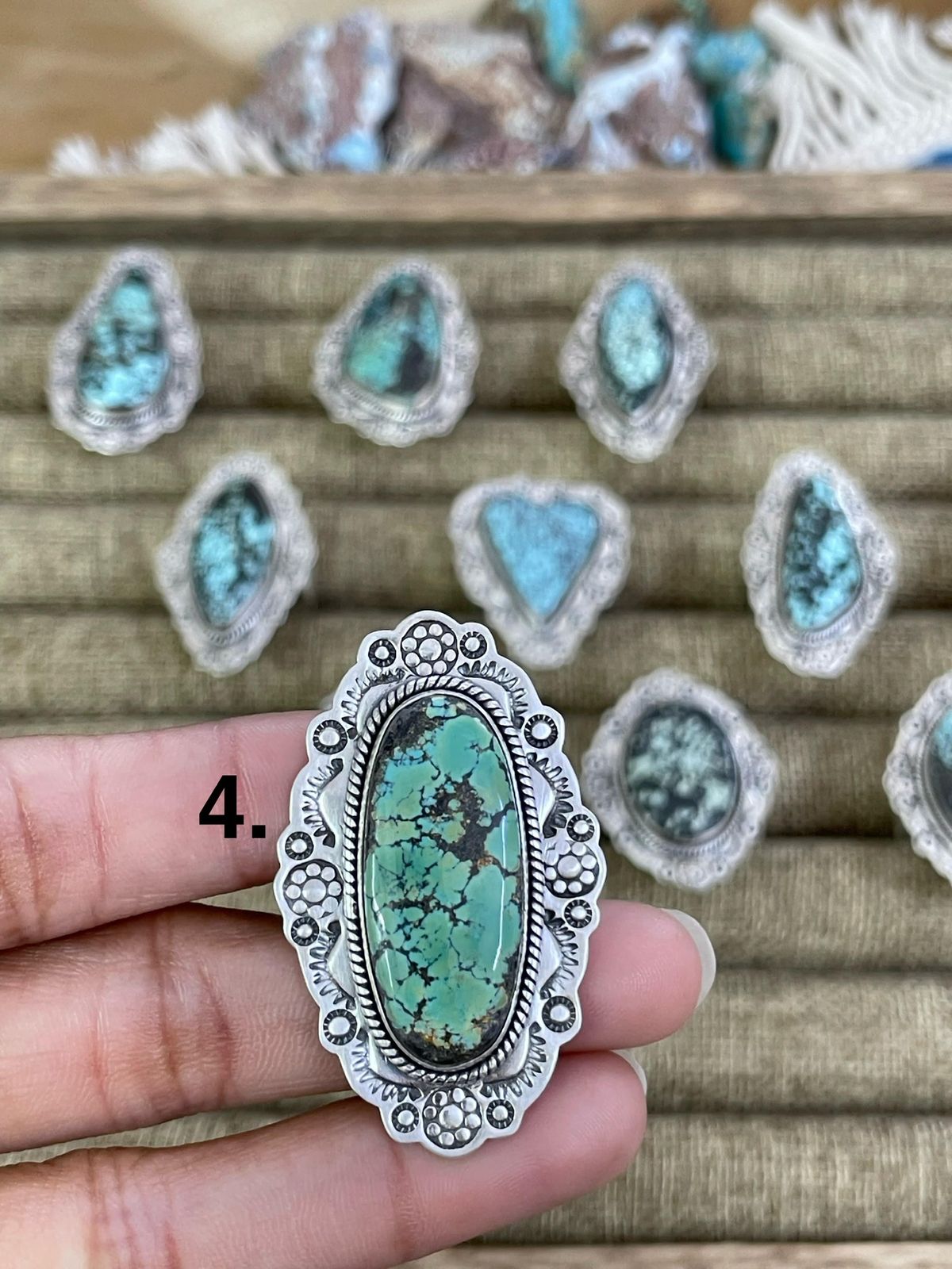 Handmade Sterling Silver Lander Turquoise Adjustable Ring, Signed Nizhoni