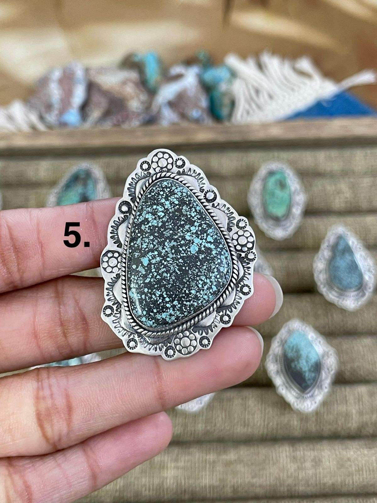 Handmade Sterling Silver Lander Turquoise Adjustable Ring, Signed Nizhoni